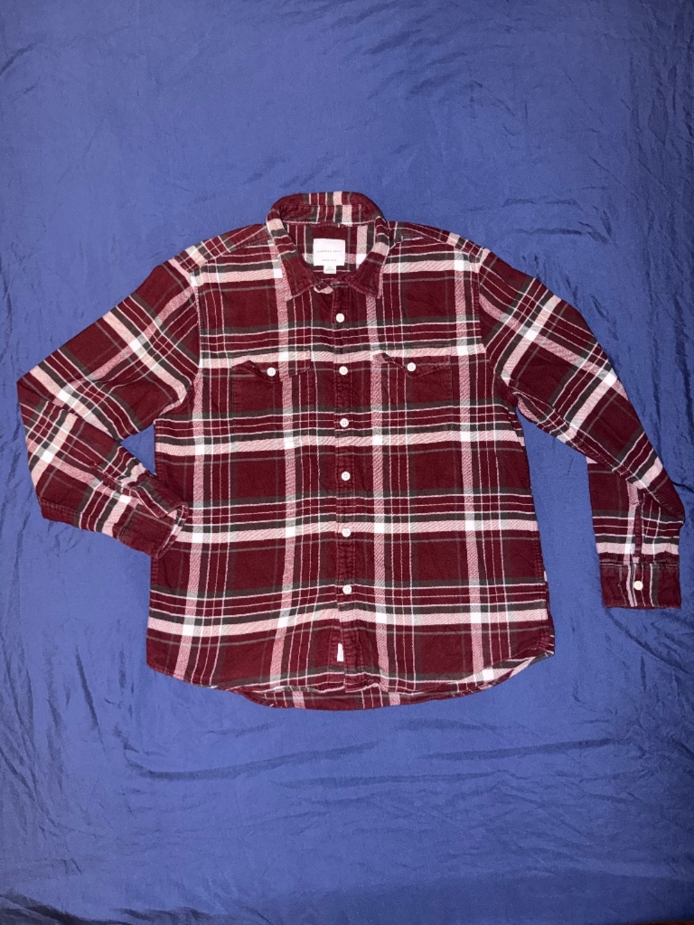 American Eagle Men Plaid Flannel Shirt Burgundy Red Size Large